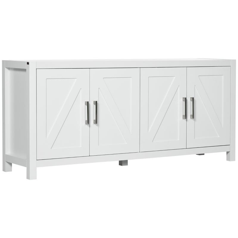 HOMCOM Sideboard Cabinet Buffets Table with Barn Style Doors TV Cabinet Stand for TVs up to 65" with 4 Cable Holes White