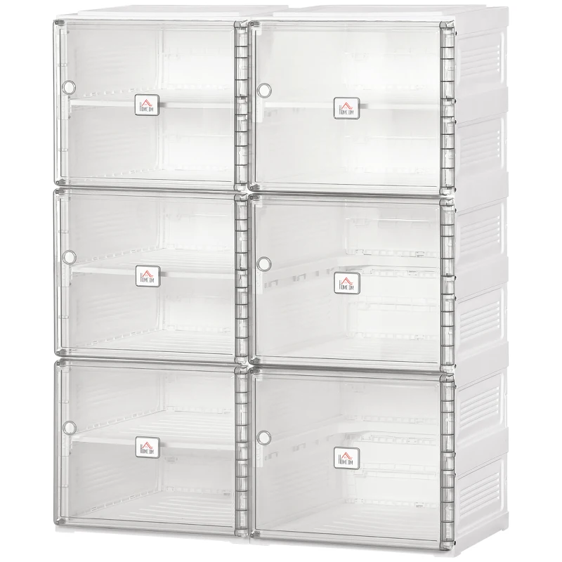 HOMCOM 20-Pair Shoe Storage Box, Portable Shoe Cabinet, Folding Storage Organizer Modular Cabinet with Ten Compartments, Magnetic Doors, for Hallway, Entryway, White