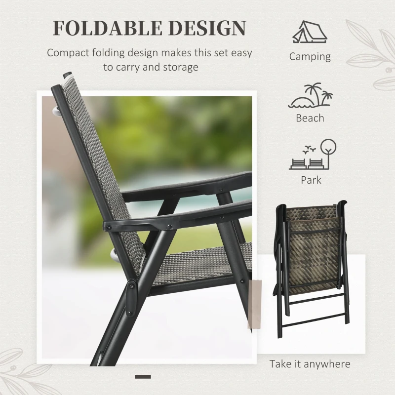 Outsunny Patio Wicker Dining Chair Set of 2, Outdoor Dining Chair Set, PE Rattan Foldable Chair with Steel Frame for Garden, Backyard, Porch, Grey/Beige