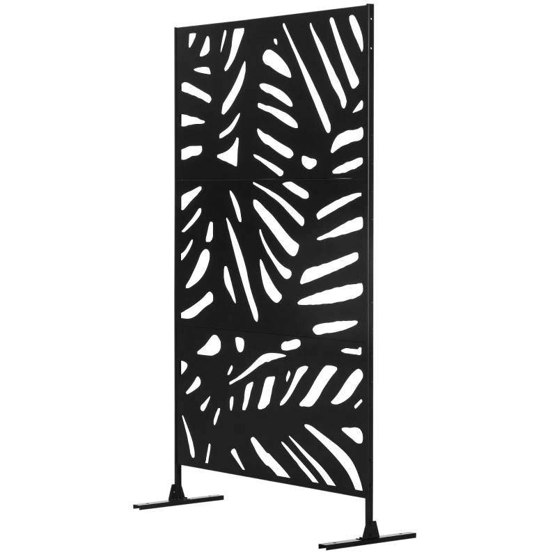 Outsunny Freestanding Outdoor Privacy Screen, Decorative Metal Outdoor Divider with Stand for Garden, Backyard, Deck, Pool, Black