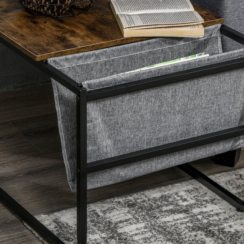 HOMCOM Coffee Table Set of 2, Nesting Tables with Storage Bag and Steel Frame for Living Room, Rustic Brown