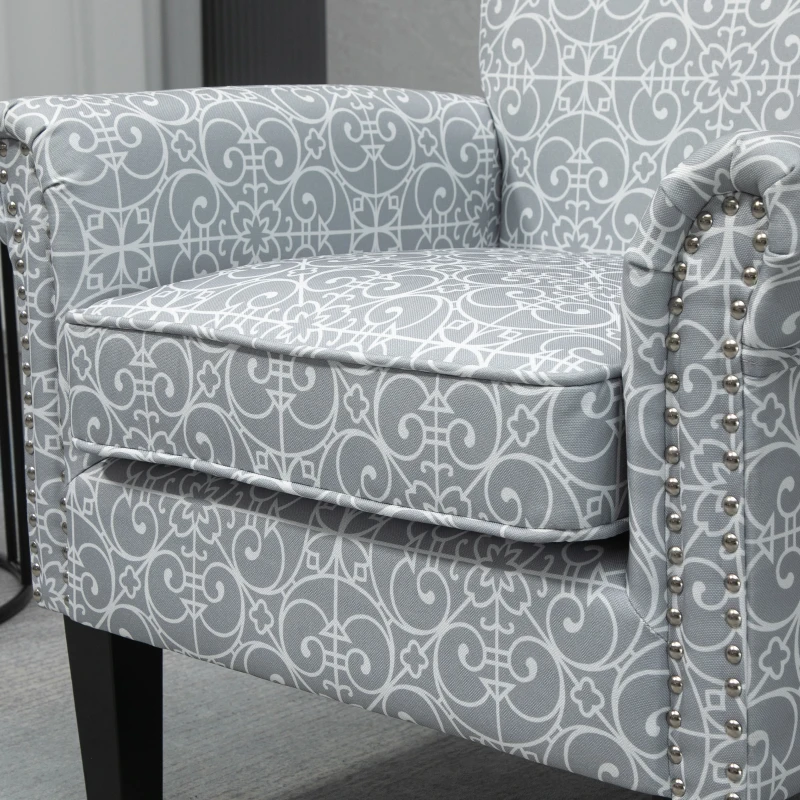 HOMCOM Upholstered Accent Chair, Single Armchair with Soft Linen Touch Fabric, Rolled Armrest with Nailhead Trim, Grey