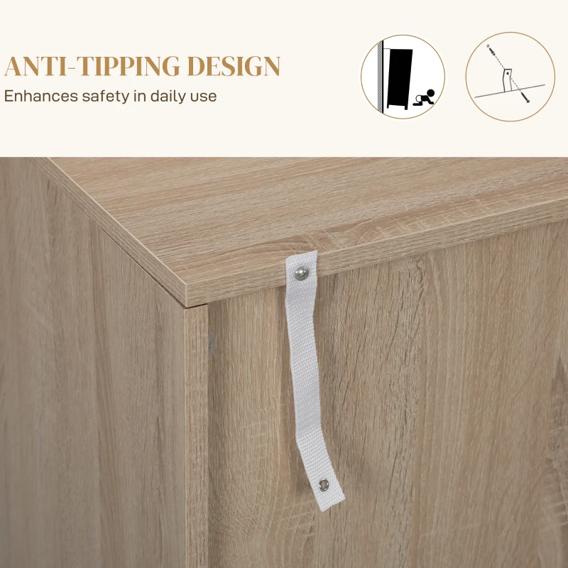 HOMCOM Modern Sideboard, Buffet Cabinet with Adjustable Shelves, 3 Chevron Doors for Living Room, Hallway, Oak Wood Grain