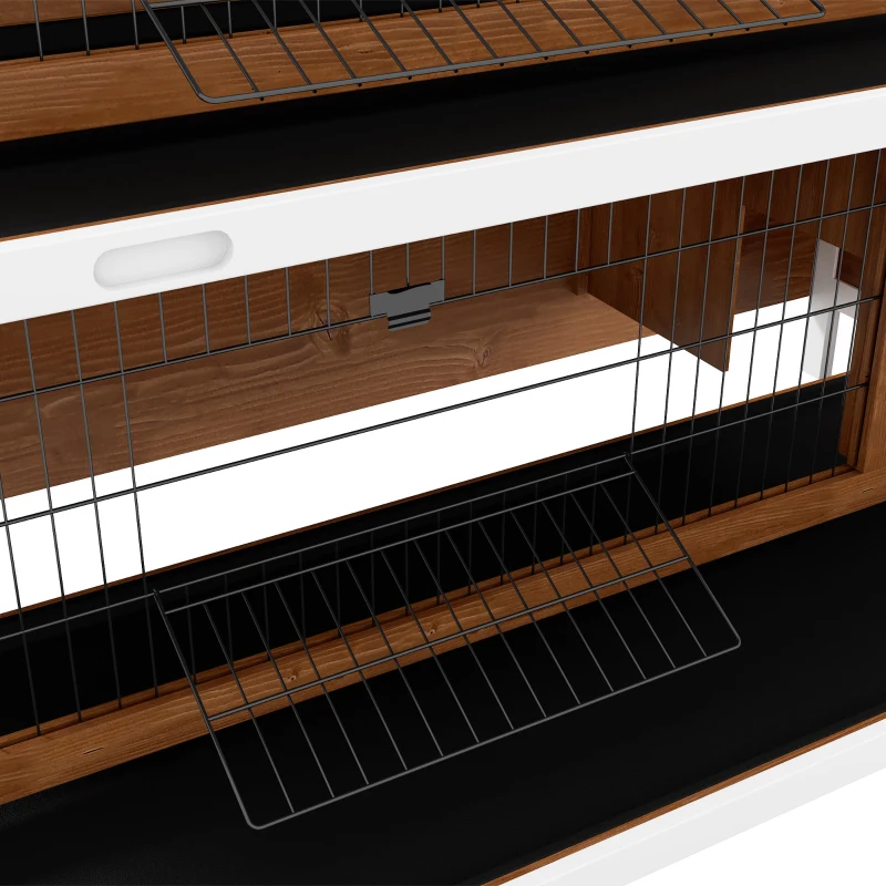 PawHut 2 Tier Wooden Rabbit Hutch Bunny Pet House Wooden Coop Run, Brown