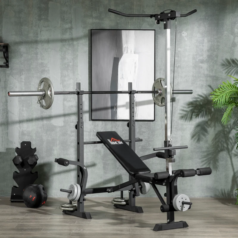 Soozier Adjustable Weight Bench with Pulley System for Home Gym Full Body Workout