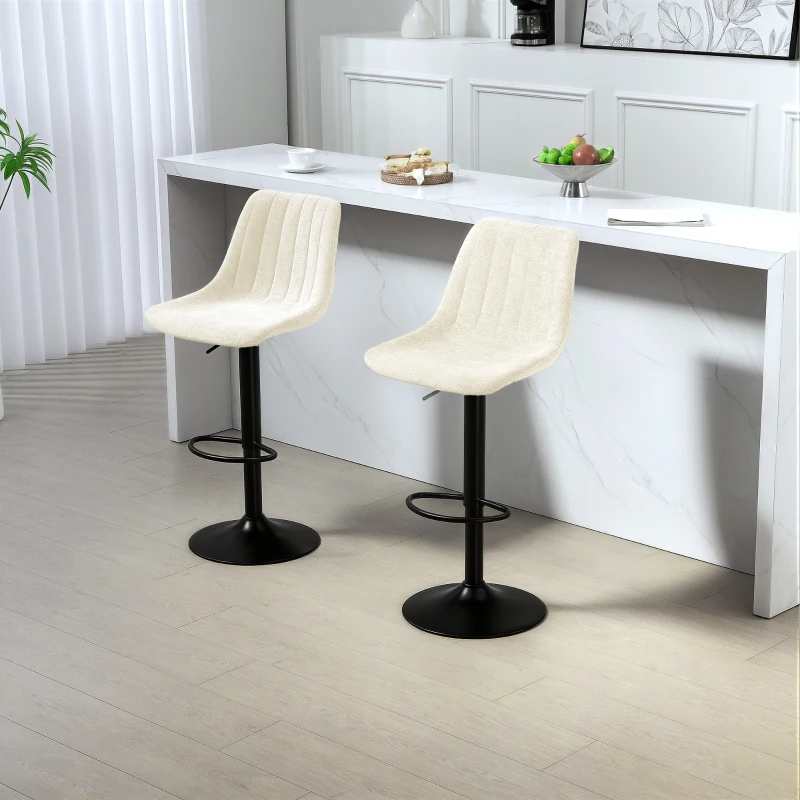 HOMCOM Adjustable Barstools Set of 2, Swivel Bar Stools with Back and Footrest for Kitchen Island Counter, Beige