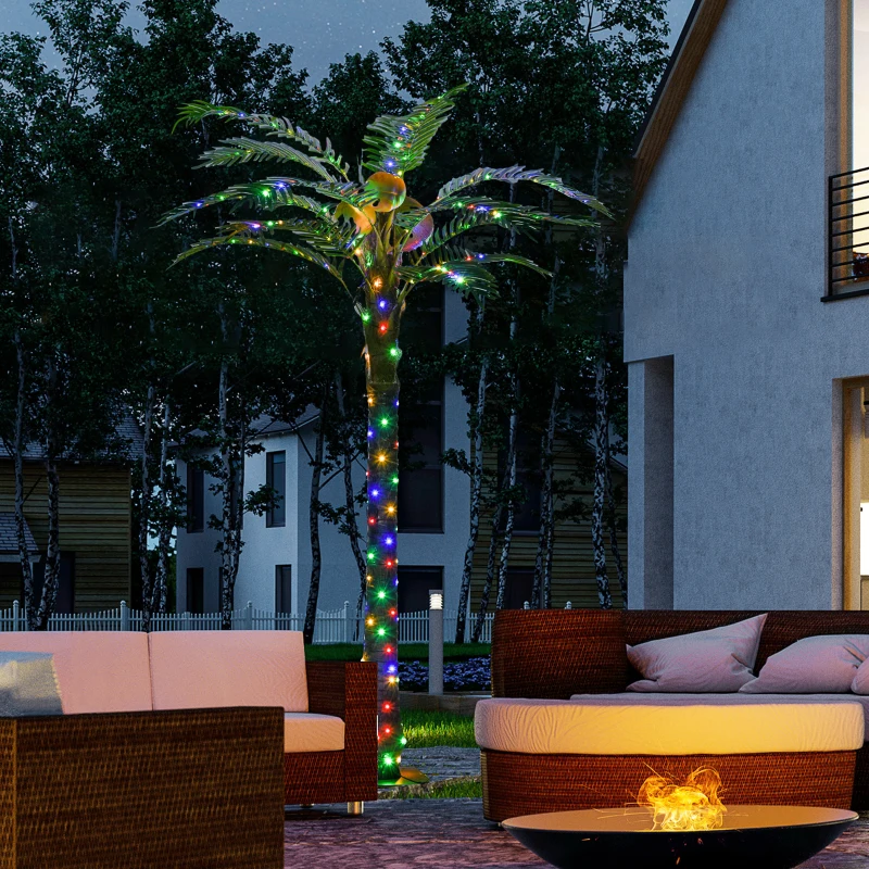 Outsunny 6FT Artificial Light Up Palm Tree Lighted Tropical Fake Tree with Remote 240 Lights 3 Coconuts for Outdoor Indoor Green