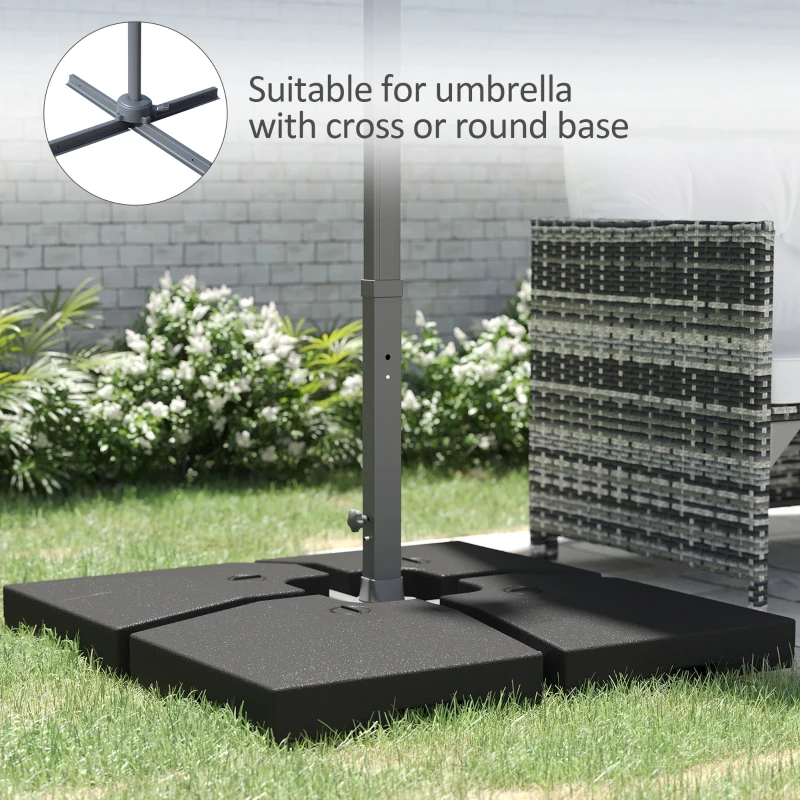 Outsunny 4 Pieces Base Weight Stand, Heavy Duty Square Offset Cantilever Umbrella Stand Weighted Base, Total 264Lbs Sand/ 176Lbs Water Filled