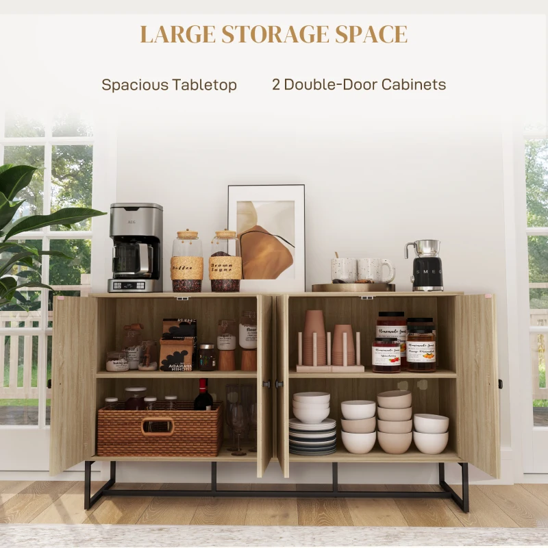 HOMCOM Sideboard Buffet Cabinet with 2 Adjustable Shelves and Steel Base, TV Stand, Coffee Bar Cabinet for Living Room, Oak