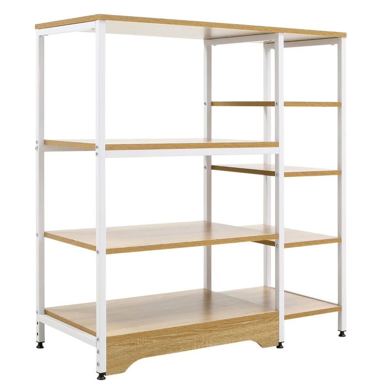 HOMCOM Storage Shelf Multi-Tier Bookcase Utility Display Rack Home Organizer for Kitchen, Garage, Living Room, White