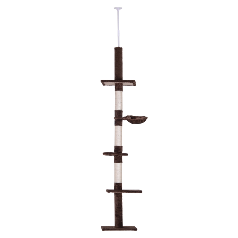 PawHut 8.5ft Cat Climbing Tree 5-Tier Kitty Activity Center with Scratching Post Brown and White