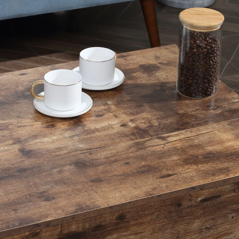 HOMCOM Lift Top Coffee Table with Hidden Storage Compartment Lift Tabletop Center Table for Living Room, Rustic Brown