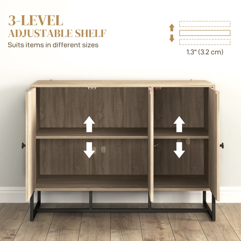 HOMCOM Modern Sideboard, Buffet Cabinet with Adjustable Shelves, 3 Chevron Doors for Living Room, Hallway, Oak Wood Grain