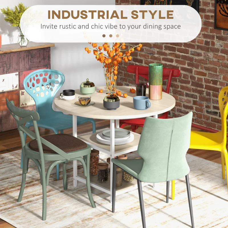 HOMCOM Round Kitchen Table for 4-6 People, 39.4 Inch Industrial Dining Table with Storage Shelves, Oak