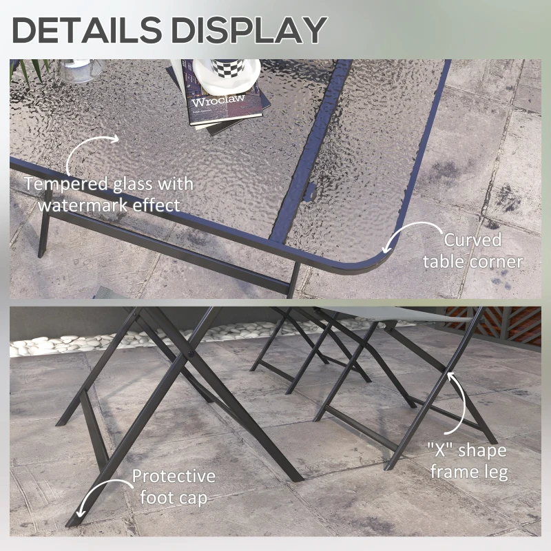 Outsunny 5 Pieces Foldable Patio Dining Table and Chairs, Outdoor Dining Set for 4 with Large Rectangle Glass Top Table and 4 Armless Chairs for Conservatory, Garden, Deck, Grey