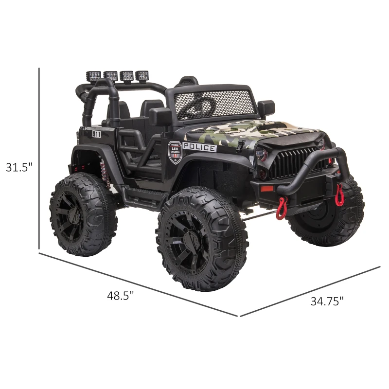 Aosom 12V Battery-powered Kids Jeep Ride On Police Car with Parental Remote Camouflage
