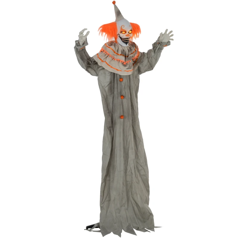 HOMCOM 6' Life Size Orange Classic Clown Outdoor Halloween Decoration Animatronic, Sound and Motion Activated w/ Light Up Eyes