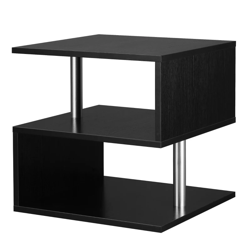 HOMCOM Wooden S Shape End Table 3 Tier Storage Shelves Organizer Living Room Side Table Desk Black