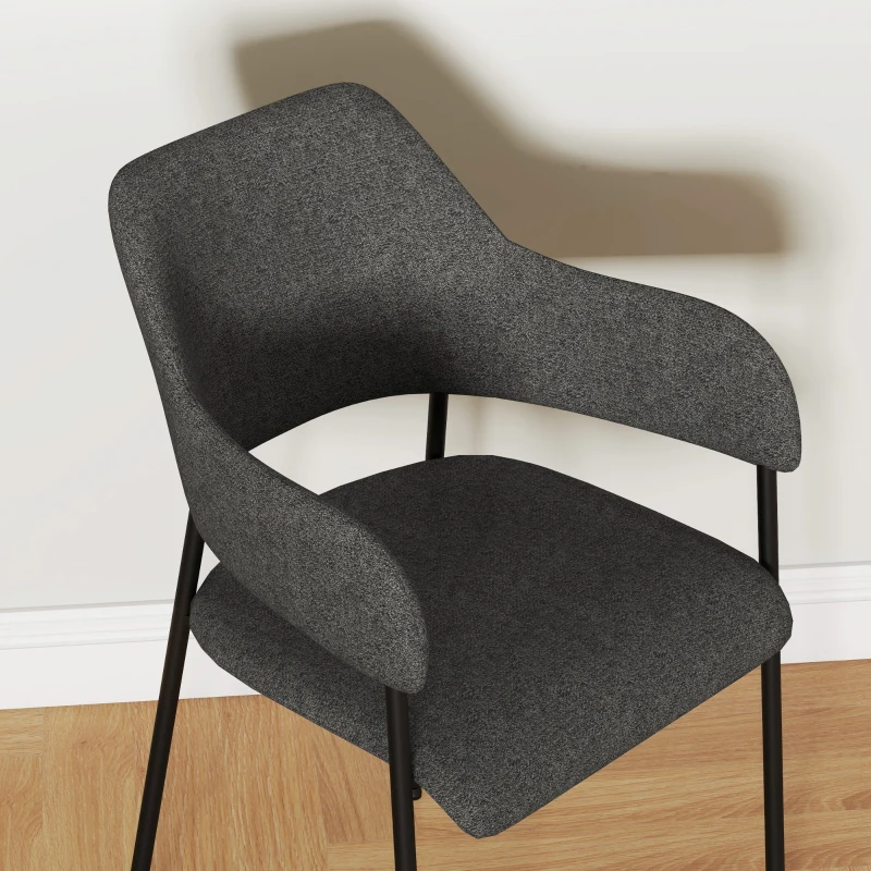 HOMCOM Dining Room Chairs Set of 2, Fabric Kitchen Chairs with Armrests and Steel Legs for Living Room, Black