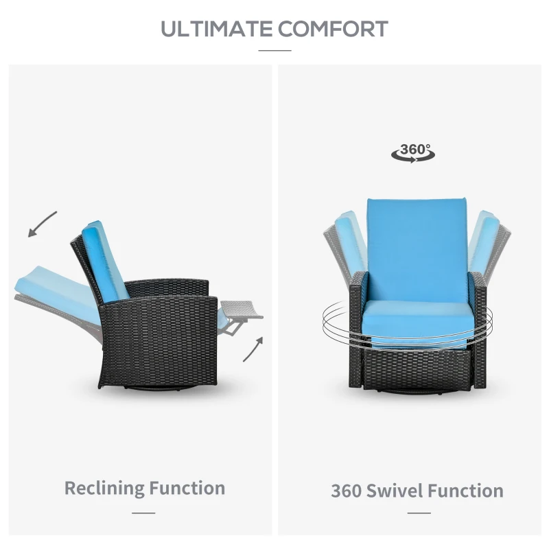 Outsunny Outdoor Rattan Wicker Lounge Chair with Footrest & Soft Cushion for Patio, Garden, Backyard, Sky Blue