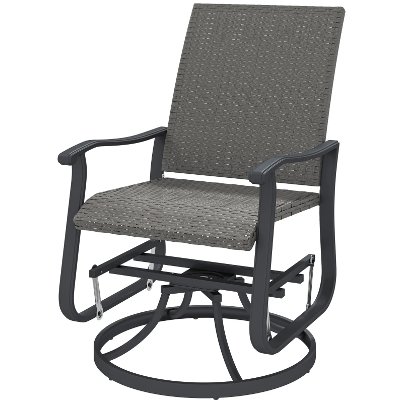 Outsunny Rattan Patio Glider, Wicker Outdoor Glider Swivel Chair with Steel Frame, High Back for Backyard Porch, Grey