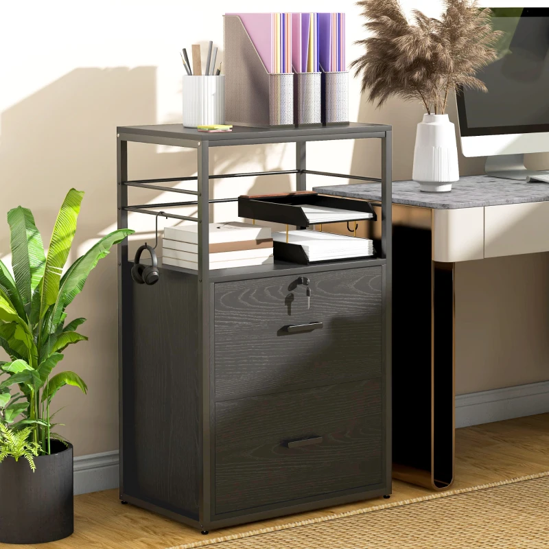 Vinsetto Lockable Filing Cabinet, 2 Drawer File Cabinet with Adjustable Hanging Bar for Letter, A4 and Legal Size, Black