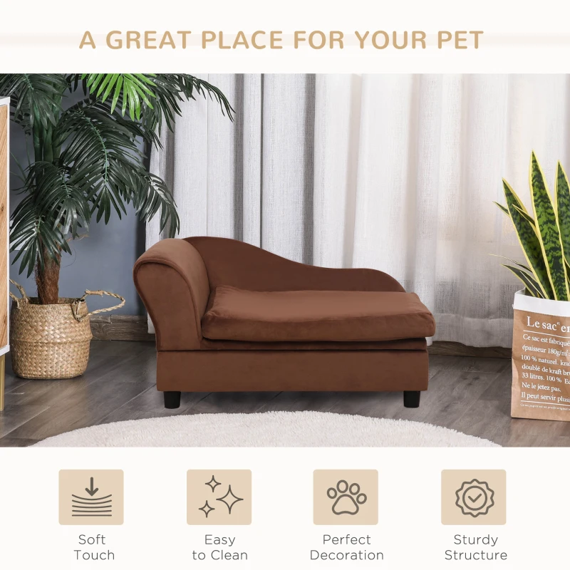 PawHut Pet Sofa Dog Couch Chaise Lounge Pet Bed with Storage Function Small Sized Dog Various Cat Sponge Cushioned Bed Lounge, Brown
