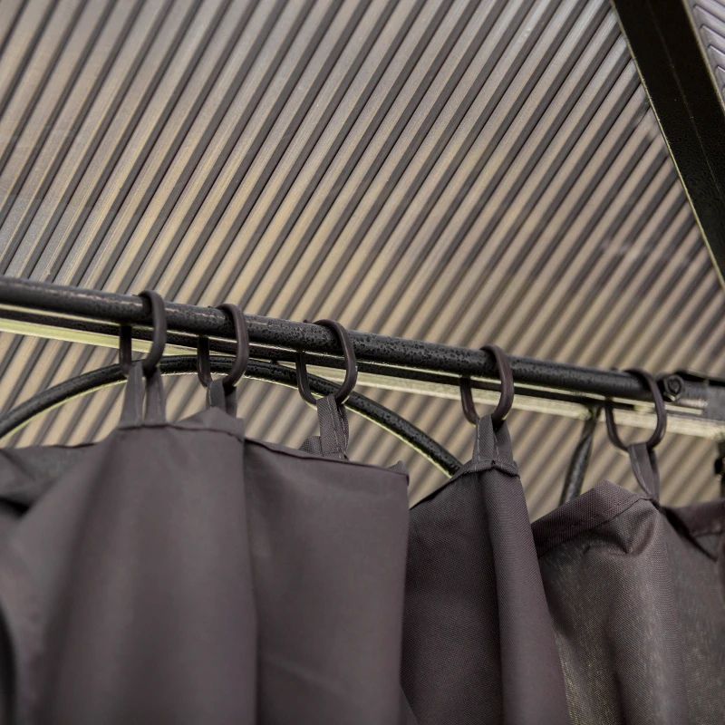 Outsunny 10' x 10' Polycarbonate Hardtop Gazebo Canopy, Outdoor Patio Gazebo with Aluminum Frame & Curtains, Dark Grey