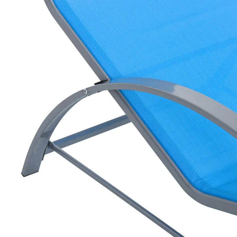 Outsunny 3 Pieces Patio Pool Lounge Chairs Set, Outdoor Chaise lounge with 2 S-Shaped Sunbathing Chairs and a Glass Top Table, for Yard Garden, Blue