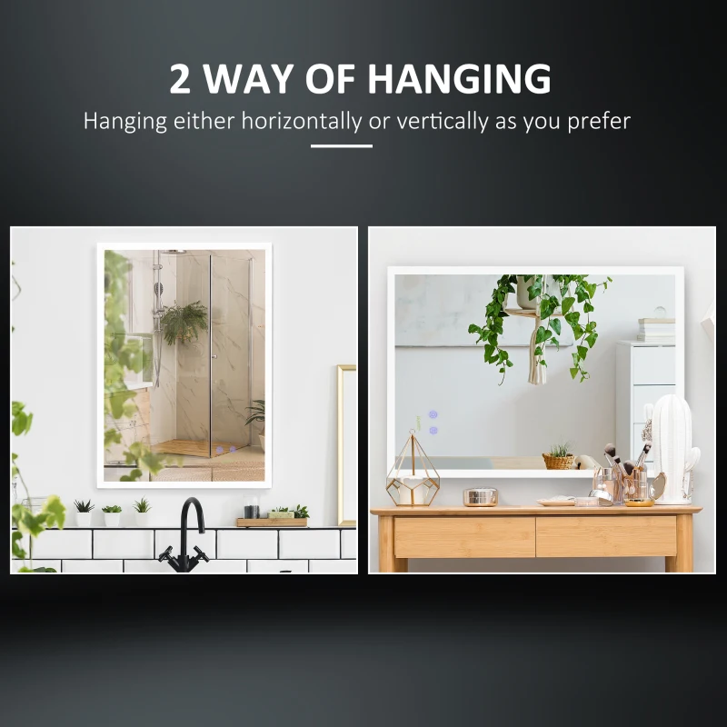 kleankin 28" x 20" LED Bathroom Mirror, Anti Fog Wall-Mounted Mirror with 3 Temperature Colors, Memory Function, Plug-in