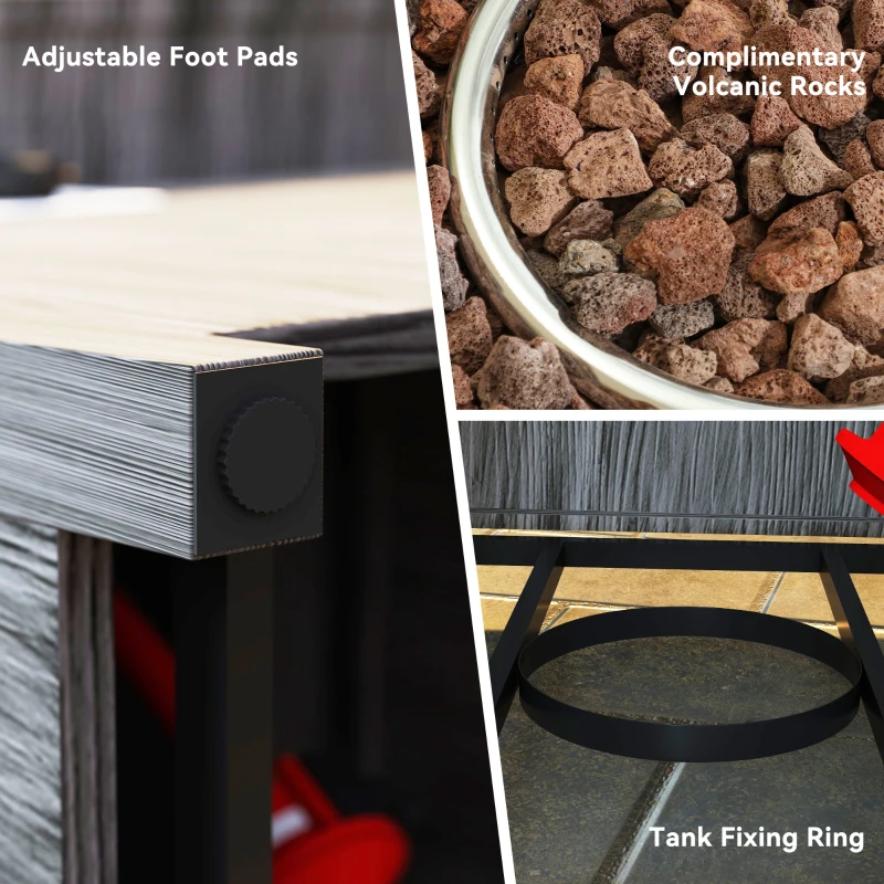 Outsunny 28" Propane Fire Pit Table 40,000 BTU Square Outdoor Gas Fire Table with Waterproof Cover, Adjustable Foot Pads