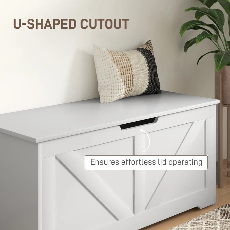 HOMCOM 39.4 Inches Storage Chest, Storage Trunk with 2 Safety Hinges, Wooden Box for Living Room, White Wood Grain