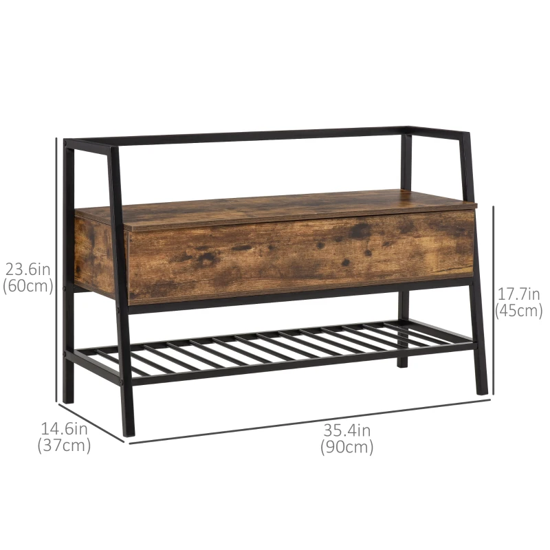 HOMCOM Industrial Shoe Storage Bench, Shoe Storage with Seat, Entrance Bench with 2 Hidden Compartments and Shelf for Hallway