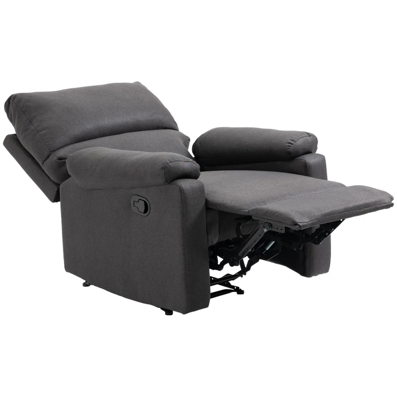 HOMCOM Recliner Chair, Manual Reclining Chair with Footrest, Padded Seat for Living Room, Bedroom, Study, Dark Grey