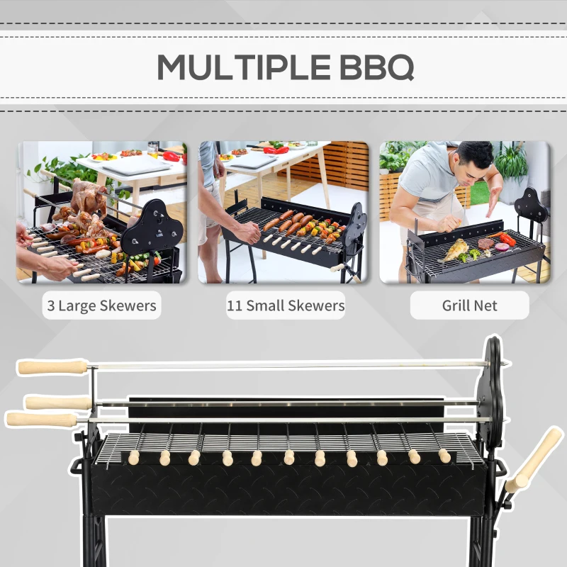 Outsunny Outdoor Cooking Grill Multifunctional Portable Charcoal Grill Barbecue Trolley, Black