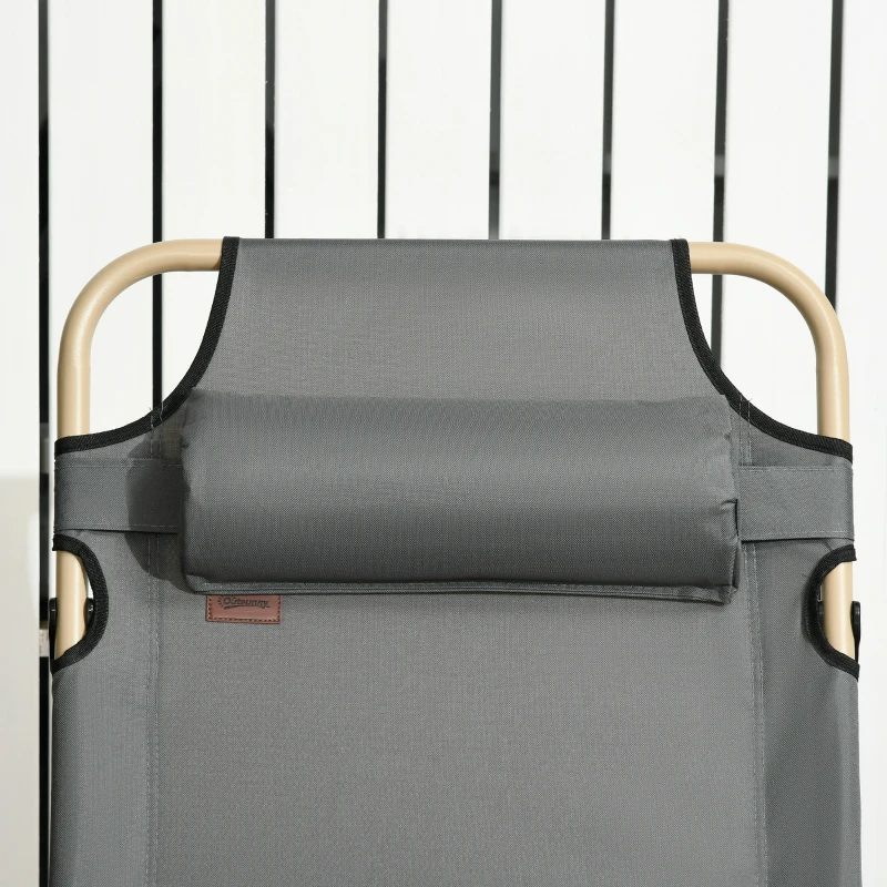 Outsunny Outdoor Folding Reclining Lounge Chair w/ Cushion, Adjustable Backrest and Footrest for Patio, Poolside, Beach, Grey