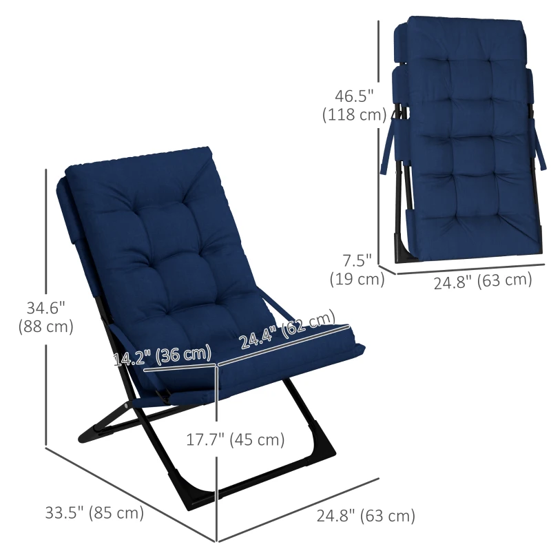 Outsunny Outdoor Folding Lawn Chair, Foldable Chair with Cushion, Armrest and Steel Frame for Poolside, Deck, Backyard