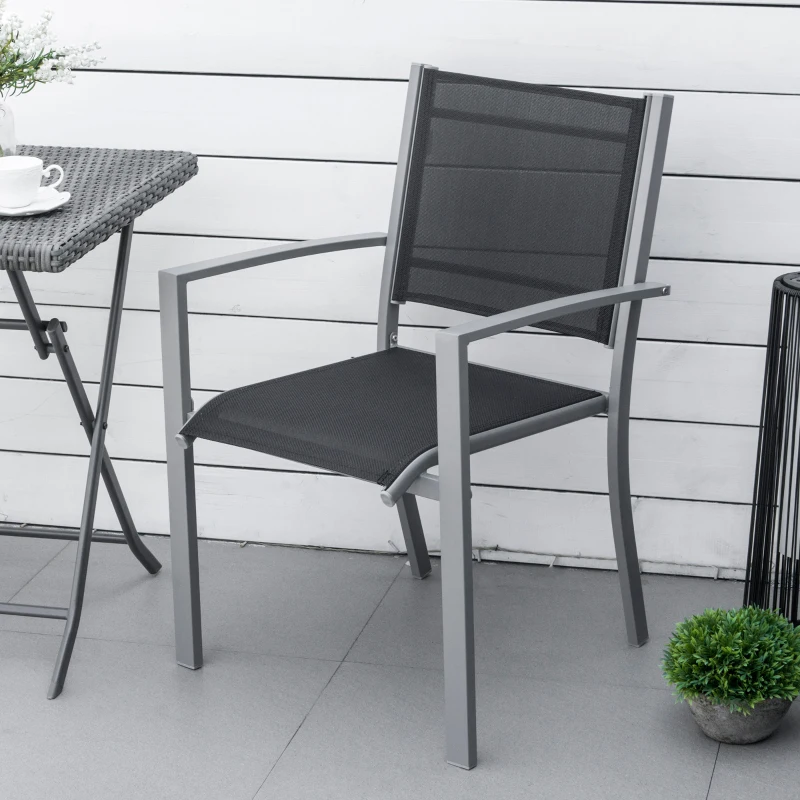 Outsunny Set of 2 Patio Dining Chair Outdoor Mesh Seat Heavy Duty Stackable Garden Bistro Chairs Yard Home Furniture Silver