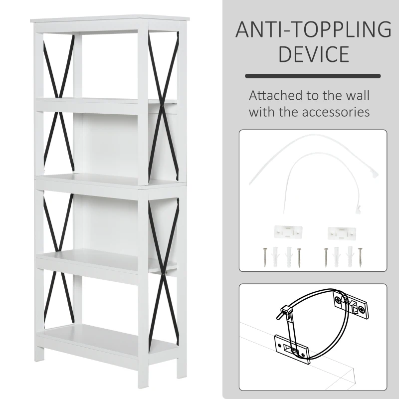 HOMCOM 4-Tier Bookcase, Display Shelf, Unit Storage Rack Organizer for Living Room, Office - White