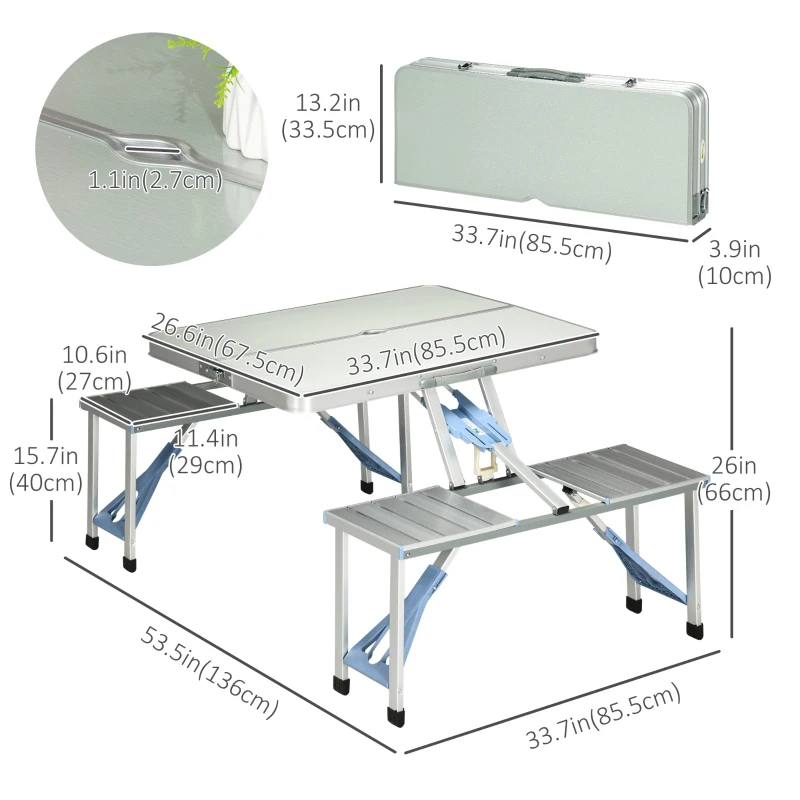 Outsunny Picnic Table Junior Folding Camping Table Set Portable Camping Garden BBQ Party, Silver