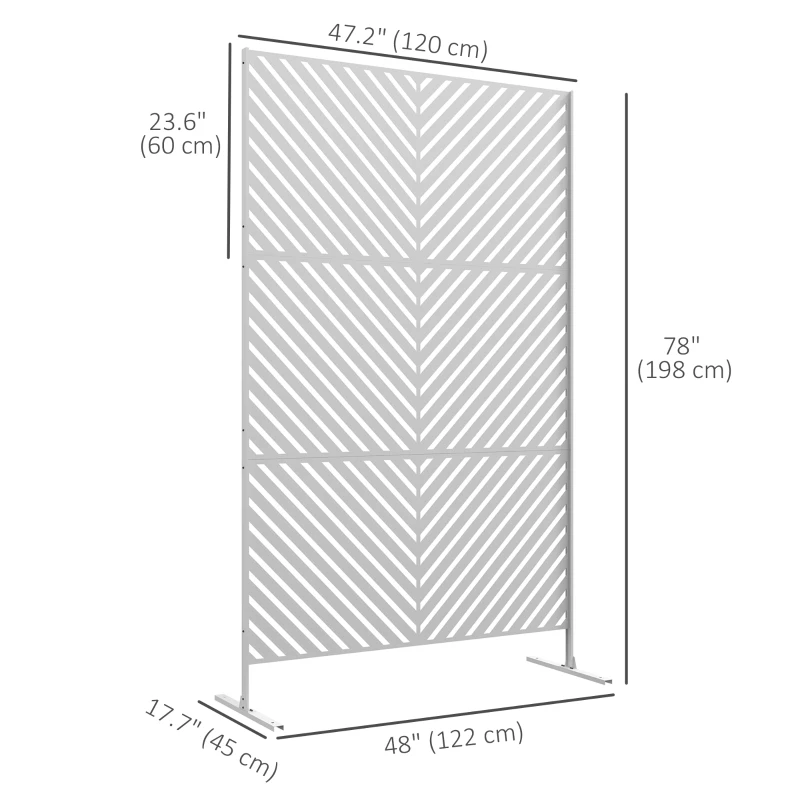 Outsunny 6.5FT Decorative Outdoor Divider, Metal Privacy Screen with Stand, Triangle Style, White