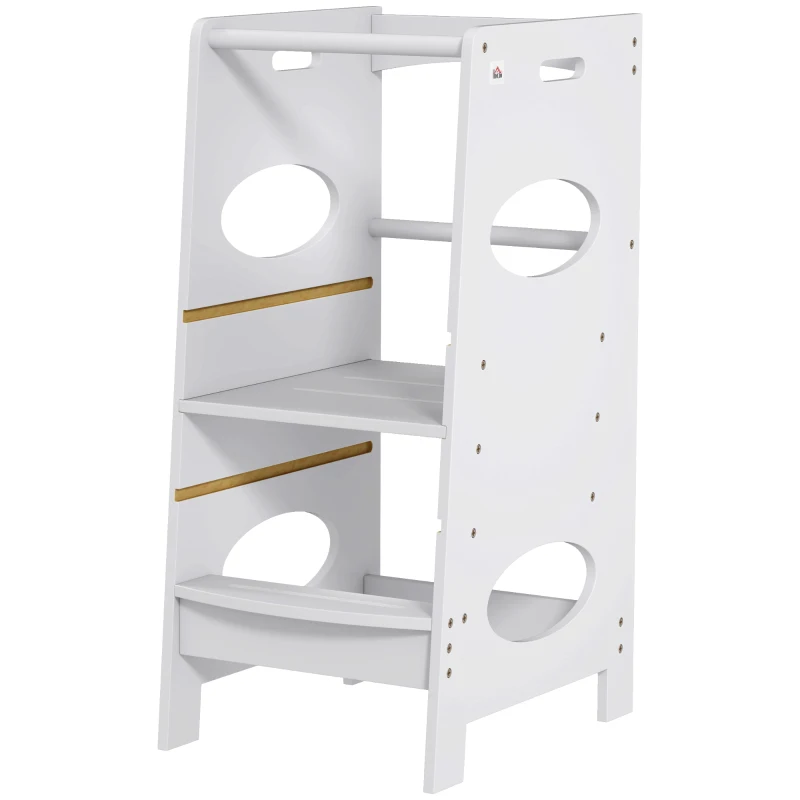 HOMCOM Kids Kitchen Stool with Adjustable Height, Counter Step Stool for Toddlers for Kids, Grey