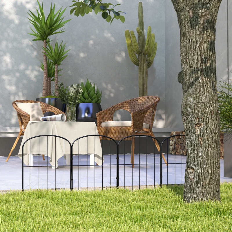 Outsunny 4 Pack Garden Fencing Border, Decorative Fence 4 Panels, Flower Edging Animal Barrier for Outdoor, Patio, Arched, Black