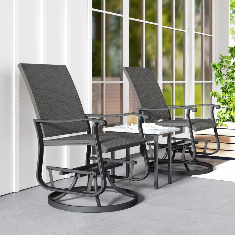 Outsunny Set of 2 Rattan Patio Glider, Wicker Outdoor Glider Swivel Chair with Steel Frame, High Back for Backyard Porch, Grey