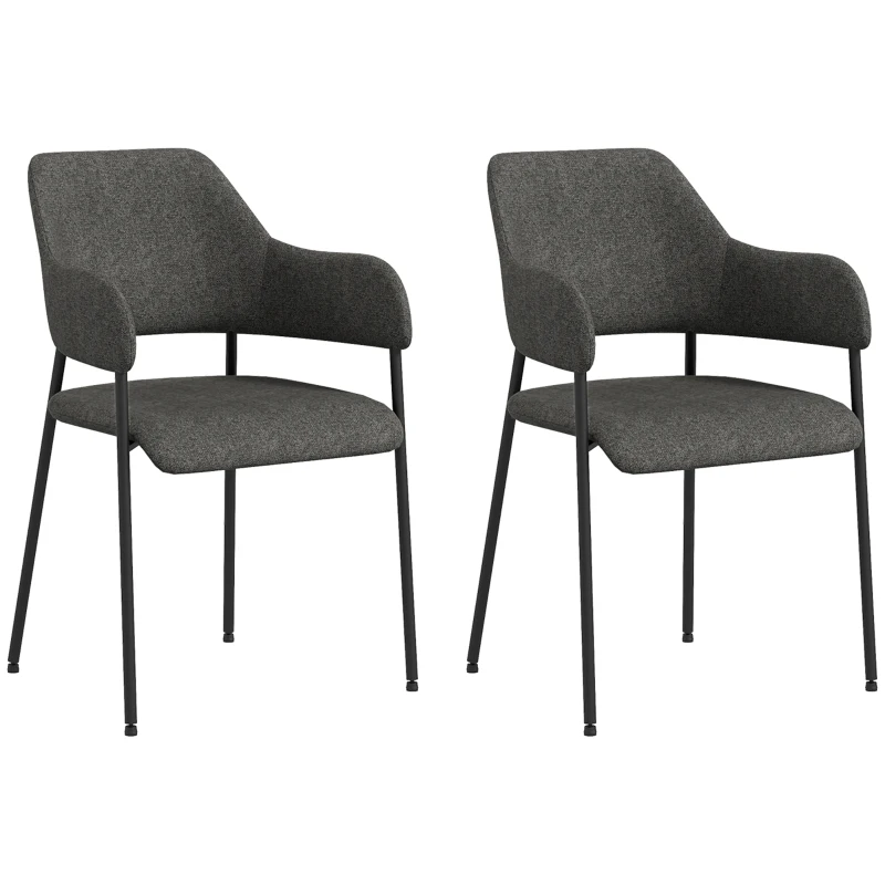 HOMCOM Dining Room Chairs Set of 2, Fabric Kitchen Chairs with Armrests and Steel Legs for Living Room, Black