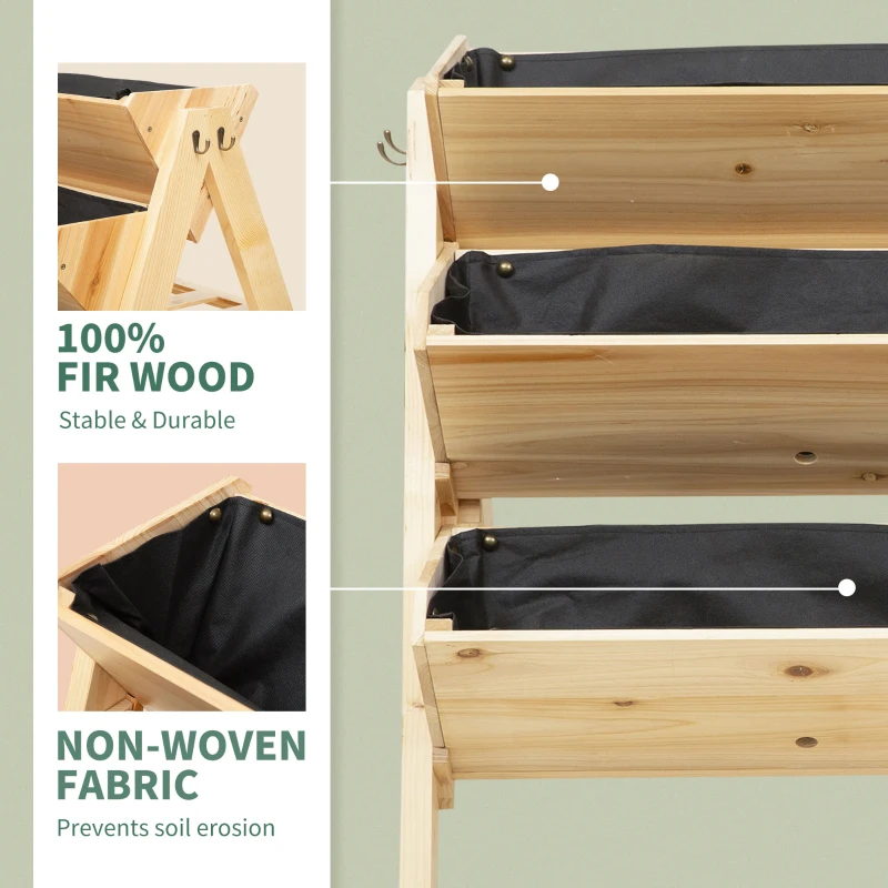 Outsunny 47'' 3-Tiers Raised Garden Bed Raised Planter Boxes Wooden Plant Stand with Side Hooks & Storage Clapboard, Great for Flowers Herbs Vegetables