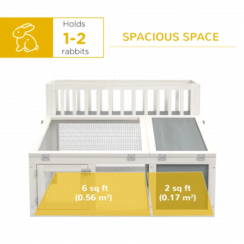 PawHut Rabbit Cage Outdoor Indoor Guinea Pig Cage with Run, Openable Tops, for 1-2 Rabbits, 37" x 35" x 24", Grey