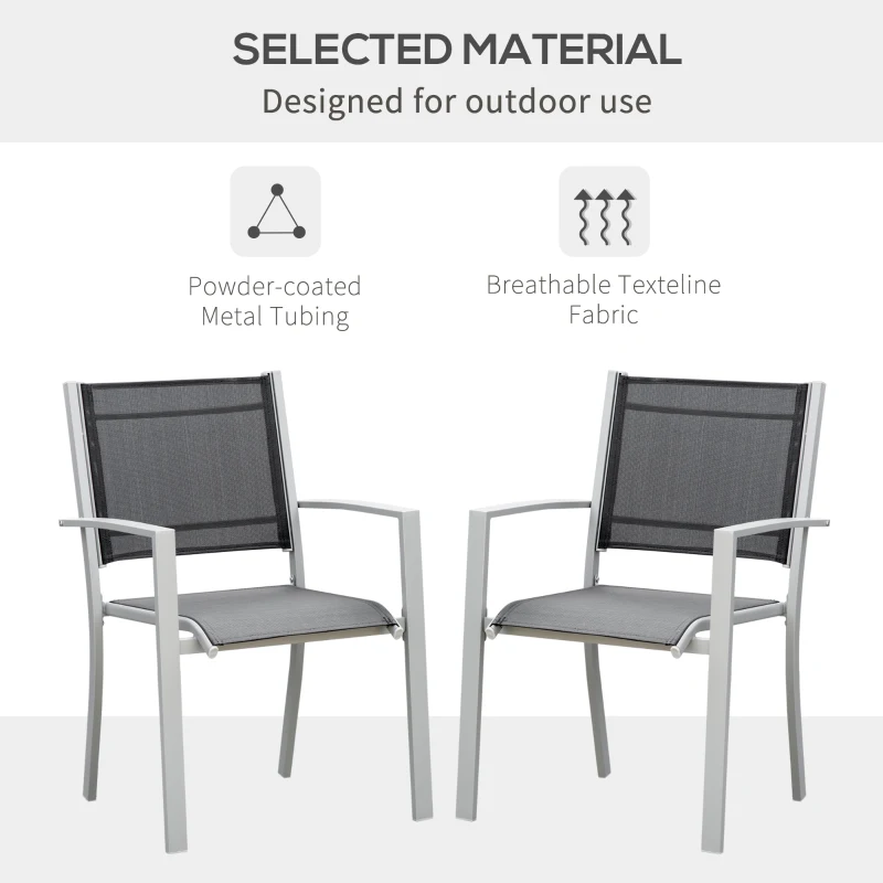 Outsunny Set of 2 Patio Dining Chair Outdoor Mesh Seat Heavy Duty Stackable Garden Bistro Chairs Yard Home Furniture Silver