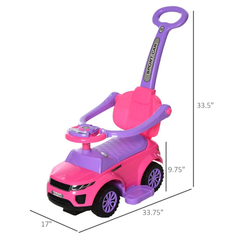 Aosom 2 in 1 Kid Ride on Push Car Sliding Car, Ride on Toy for Boy Girl Toddlers 1-3 Years Old, with Horn Music Light Function Secure Bar, Pink