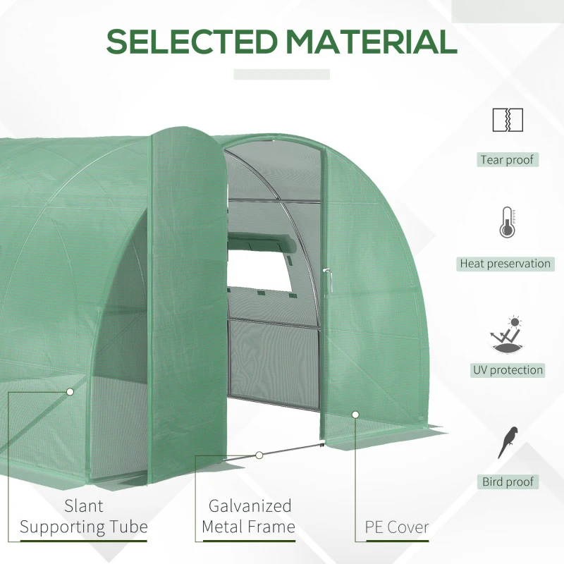 Outsunny 13x10x6.6ft Heavy Duty Outdoor Walk-in Tunnel Greenhouse Portable Garden Planting Warm House with PE Cover Green